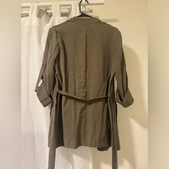 NWT Zara olive green jacket trench coat waterfall with belt - Picture 5 of 5